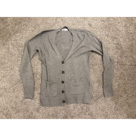Hollister Gray Button Up V Neck Cardigan w Pockets Size Large Y2K - Picture 1 of 4